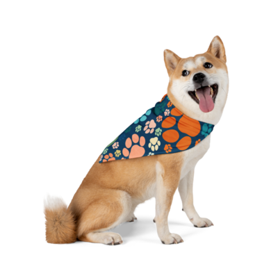 Pet Bandana in choice of 8 color combos 7 in paw print scatter pattern 1 in plaid Made of soft-spun polyester - image2